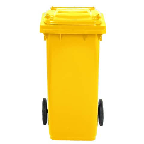 Bidone carrellato per raccolta differenziata 120 lt con coperchio PEHD Mobil Plastic giallo - 1/120/5-GIA